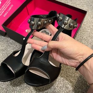 New edgy leather and metal studded heels